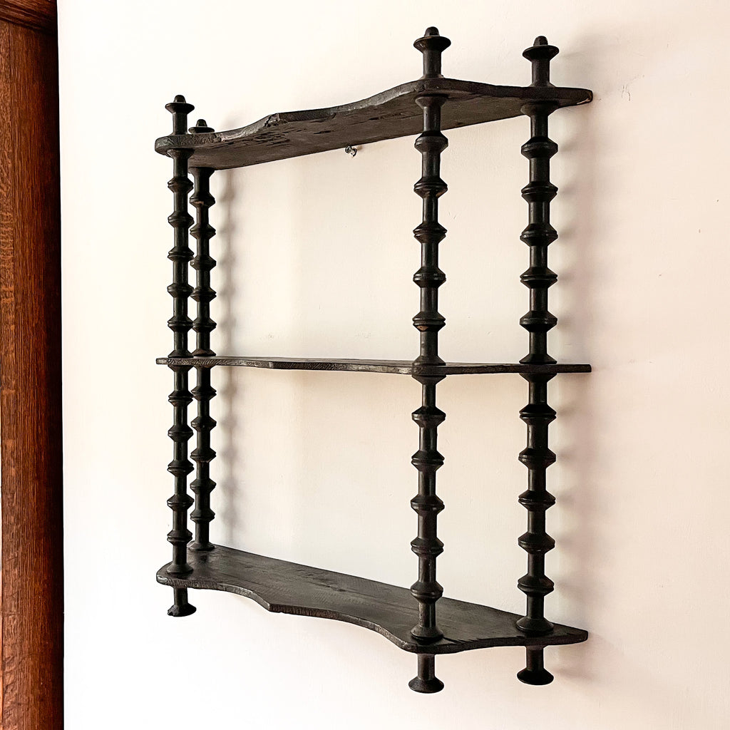 French Vintage Painted Shelf With Spindle Supports