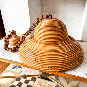 Large Italian Vintage Circa 1970s Pencil Reed Pendant Lamp In The Style Of Vivai Del Sud
