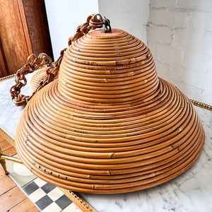 Large Italian Vintage Circa 1970s Pencil Reed Pendant Lamp In The Style Of Vivai Del Sud