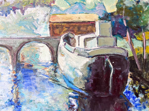 Large Swedish Oil On Canvas Painting, River Boat Scene, Signed George Hedenberg