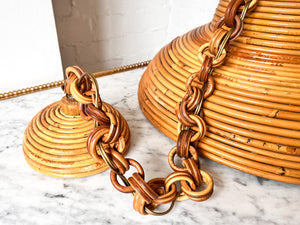 Large Italian Vintage Circa 1970s Pencil Reed Pendant Lamp In The Style Of Vivai Del Sud