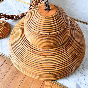 Large Italian Vintage Circa 1970s Pencil Reed Pendant Lamp In The Style Of Vivai Del Sud