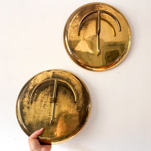 Pair Of Oversized Circular Vintage Italian Brass Coat Hooks By Cattadori