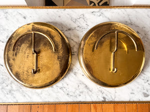 Pair Of Oversized Circular Vintage Italian Brass Coat Hooks By Cattadori