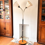 Load image into Gallery viewer, Mid Century Swedish Brass Floor Lamp With Two Fabric Shades
