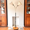 Mid Century Swedish Brass Floor Lamp With Two Fabric Shades