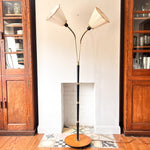 Load image into Gallery viewer, Mid Century Swedish Brass Floor Lamp With Two Fabric Shades
