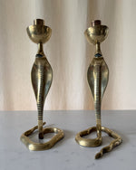 Load image into Gallery viewer, A Pair Of Mid Century Hollywood Regency Brass Cobra Candlesticks
