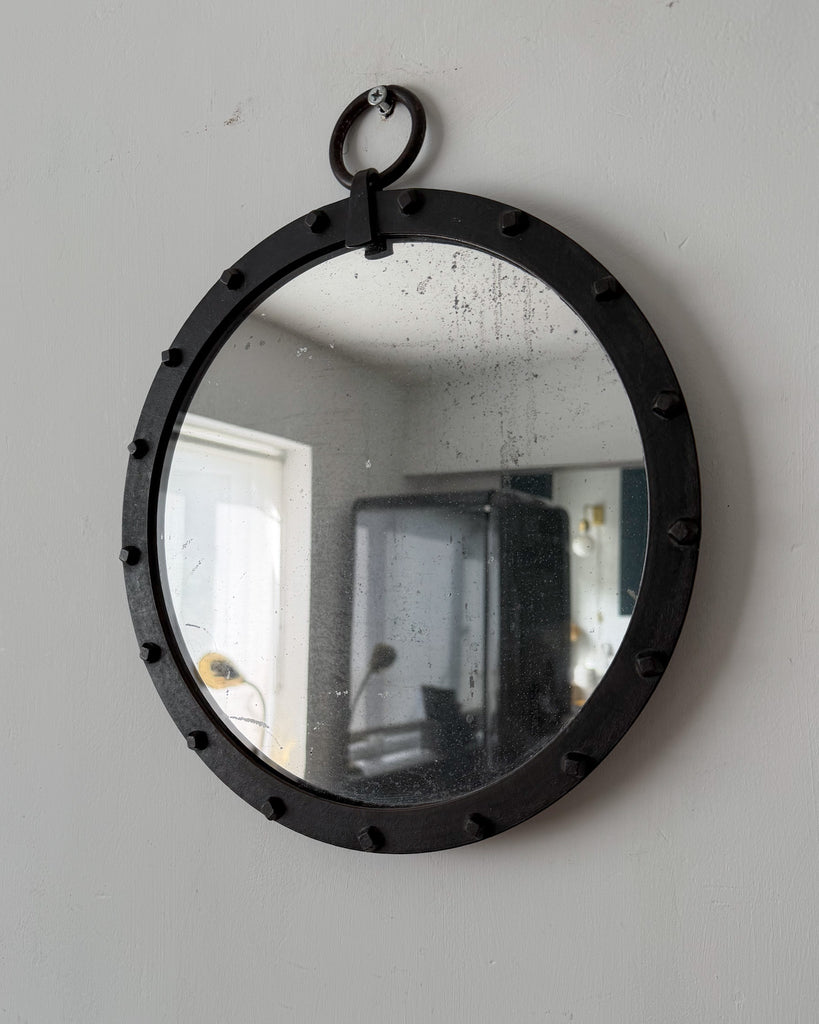 Brutalist Mid Century Circular Wrought Iron Mirror