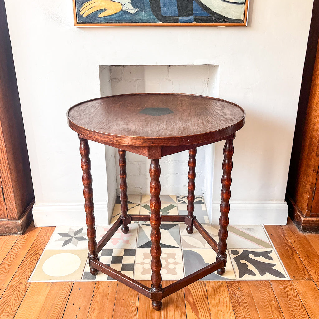 French Antique Round Bobbin Side Table