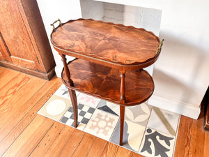 Vintage Scalloped Two Tier Tray Table With Brass Handles