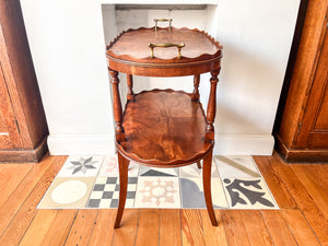 Vintage Scalloped Two Tier Tray Table With Brass Handles