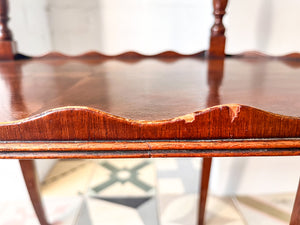 Vintage Scalloped Two Tier Tray Table With Brass Handles