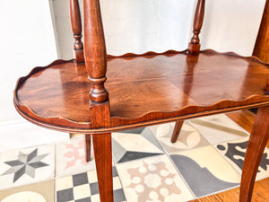 Vintage Scalloped Two Tier Tray Table With Brass Handles