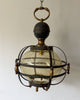 Vintage Caged Amber Bubble Glass Pendant Light
