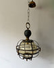Vintage Caged Amber Bubble Glass Pendant Light