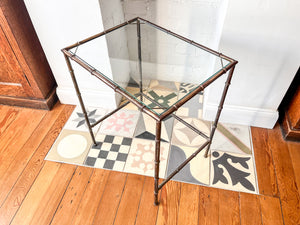 Vintage Brass Faux Bamboo Glass Top Table In The Manner Of Maison Jansen