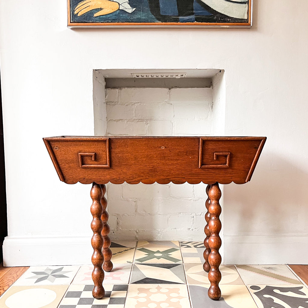 French Antique Wooden Planter With Bobbin Legs And Scalloping Detail