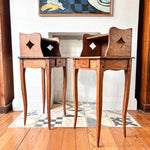 Load image into Gallery viewer, A Pair Of Vintage French Bedside Tables With Cutouts
