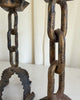 A Pair Of Large Brutalist Mid Century Wrought Iron Chain Candlesticks