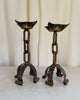 A Pair Of Large Brutalist Mid Century Wrought Iron Chain Candlesticks