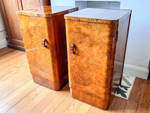 A Pair Of Art Deco Burr Walnut Bedside Cabinets