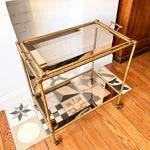 Load image into Gallery viewer, Italian Mid Century Brass Faux Bamboo Drinks Trolley
