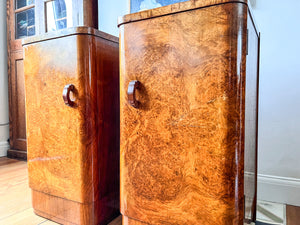 A Pair Of Art Deco Burr Walnut Bedside Cabinets