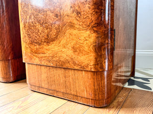 A Pair Of Art Deco Burr Walnut Bedside Cabinets