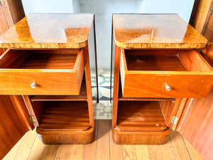 A Pair Of Art Deco Burr Walnut Bedside Cabinets