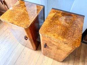 A Pair Of Art Deco Burr Walnut Bedside Cabinets