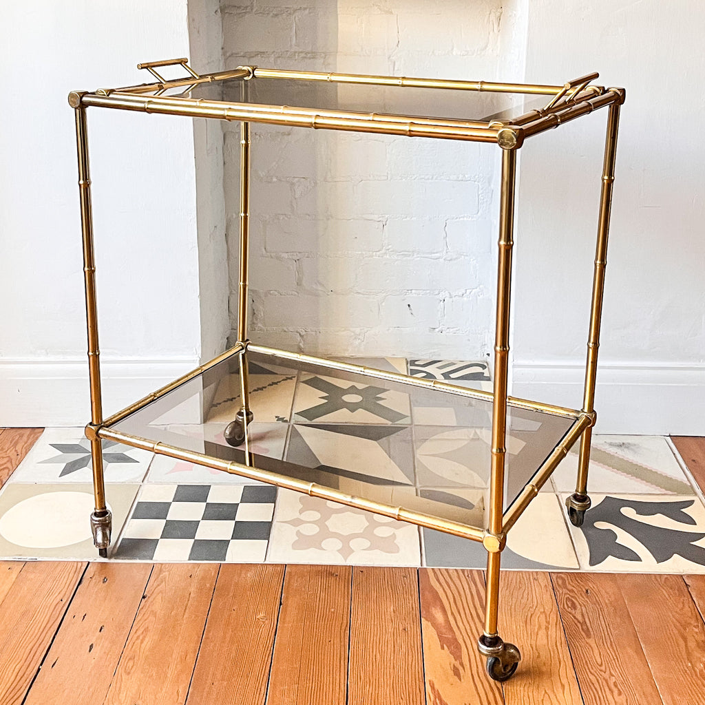 Italian Mid Century Brass Faux Bamboo Drinks Trolley