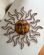 Load image into Gallery viewer, Vintage Painted Metal And Terracotta Sun Wall Hanging
