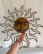 Load image into Gallery viewer, Vintage Painted Metal And Terracotta Sun Wall Hanging
