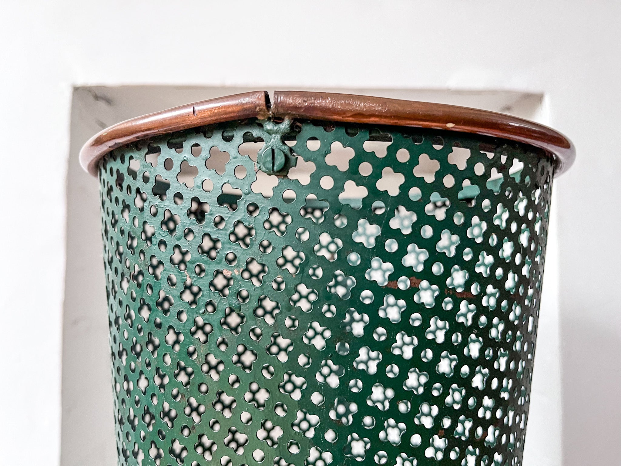 French Mid Century Perforated Metal Umbrella Stand In The Style Of Mathieu Matègot
