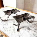 Load image into Gallery viewer, A Pair Of Brutalist Mid Century Wrought Iron Candlesticks
