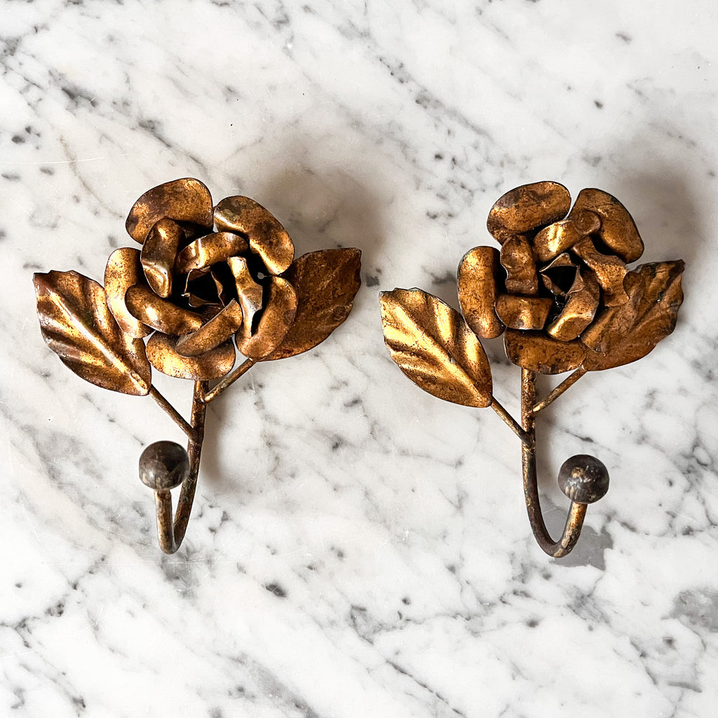 Pair Of French Vintage Toleware Wall Hooks