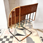 Load image into Gallery viewer, Vintage Three Tier Rattan Magazine Rack Attributed To Raoul Guys
