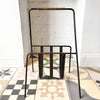 Mid Century Black Iron Magazine Rack With Brass Handle Attributed To Jacques Adnet
