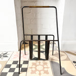 Load image into Gallery viewer, Mid Century Black Iron Magazine Rack With Brass Handle Attributed To Jacques Adnet
