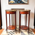 Load image into Gallery viewer, A Pair Of Antique French Bedside Tables With Marble Tops And Brass Galleries
