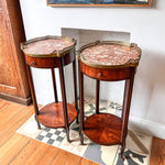 Load image into Gallery viewer, A Pair Of Antique French Bedside Tables With Marble Tops And Brass Galleries
