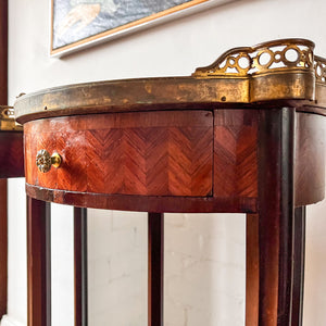 A Pair Of Antique French Bedside Tables With Marble Tops And Brass Galleries