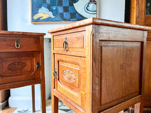 A Pair Of Continental Bedside Cabinets With Marble Tops