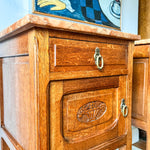 Load image into Gallery viewer, A Pair Of Continental Bedside Cabinets With Marble Tops
