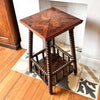 French Antique Bobbin Two Tier Side Table With Parquetry Top