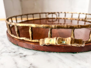 Vintage Brass Faux Bamboo And Walnut Tray In The Manner Of Maison Jansen