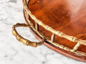 Vintage Brass Faux Bamboo And Walnut Tray In The Manner Of Maison Jansen