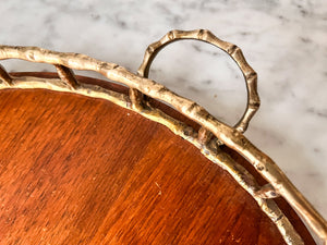 Vintage Brass Faux Bamboo And Walnut Tray In The Manner Of Maison Jansen