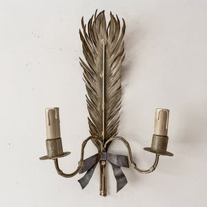 A Pair Of French Vintage Toleware Feather Light Sconces